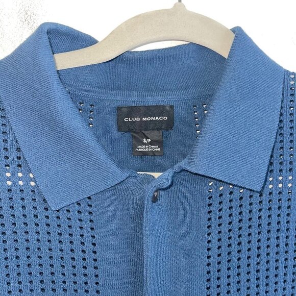 Club Monaco Mens Shirt Sweater Size Small Blue Short Sleeve Mesh Button Down - Picture 4 of 7